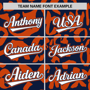 Custom Navy Orange Varsity Full-Snap Leopard Print Graffiti Pattern Letterman Baseball Jacket