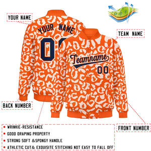 Custom Orange White Varsity Full-Snap Leopard Print Graffiti Pattern Letterman Baseball Jacket