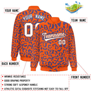 Custom Orange Royal Varsity Full-Snap Leopard Print Graffiti Pattern Letterman Baseball Jacket