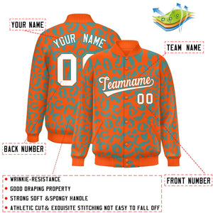 Custom Orange Aqua Varsity Full-Snap Leopard Print Graffiti Pattern Letterman Baseball Jacket