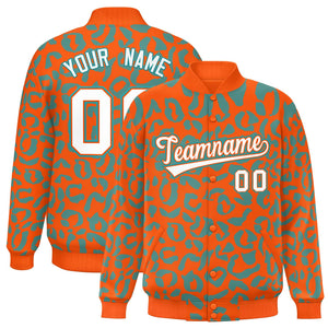 Custom Orange Aqua Varsity Full-Snap Leopard Print Graffiti Pattern Letterman Baseball Jacket