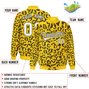 Custom Gold Black Varsity Full-Snap Leopard Print Graffiti Pattern Letterman Baseball Jacket