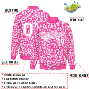 Custom Pink White Varsity Full-Snap Leopard Print Graffiti Pattern Letterman Baseball Jacket