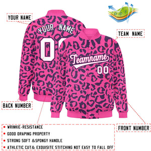 Custom Pink Navy Varsity Full-Snap Leopard Print Graffiti Pattern Letterman Baseball Jacket