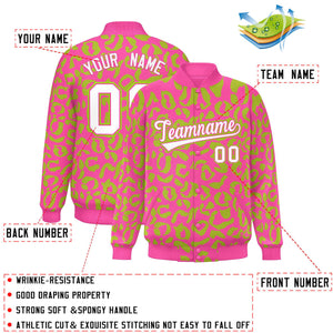 Custom Pink Neon Green Varsity Full-Snap Leopard Print Graffiti Pattern Letterman Baseball Jacket