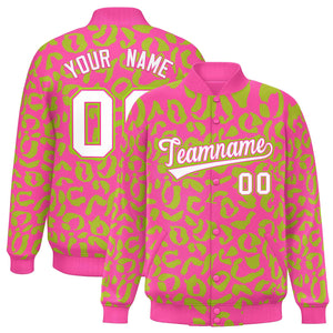 Custom Pink Neon Green Varsity Full-Snap Leopard Print Graffiti Pattern Letterman Baseball Jacket