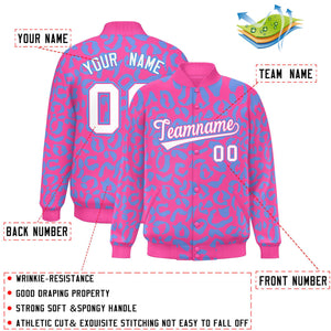 Custom Pink Powder Blue Varsity Full-Snap Leopard Print Graffiti Pattern Letterman Baseball Jacket