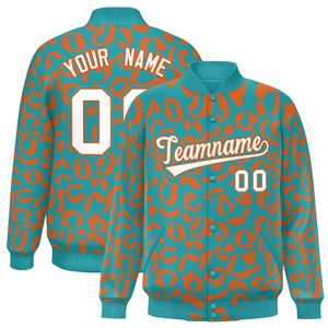 Custom Aqua Orange Varsity Full-Snap Leopard Print Graffiti Pattern Letterman Baseball Jacket