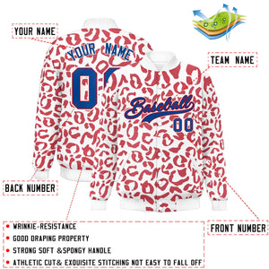 Custom White Red Varsity Full-Snap Leopard Print Graffiti Pattern Letterman Baseball Jacket