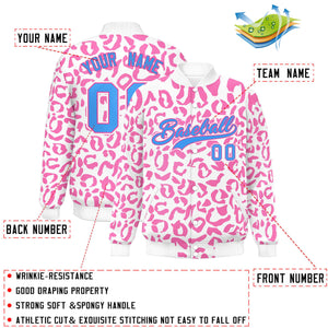 Custom White Pink Varsity Full-Snap Leopard Print Graffiti Pattern Letterman Baseball Jacket