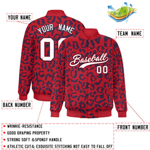 Custom Red Navy Varsity Full-Snap Leopard Print Graffiti Pattern Letterman Baseball Jacket