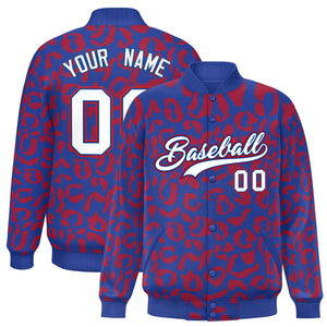 Custom Royal Red Varsity Full-Snap Leopard Print Graffiti Pattern Letterman Baseball Jacket