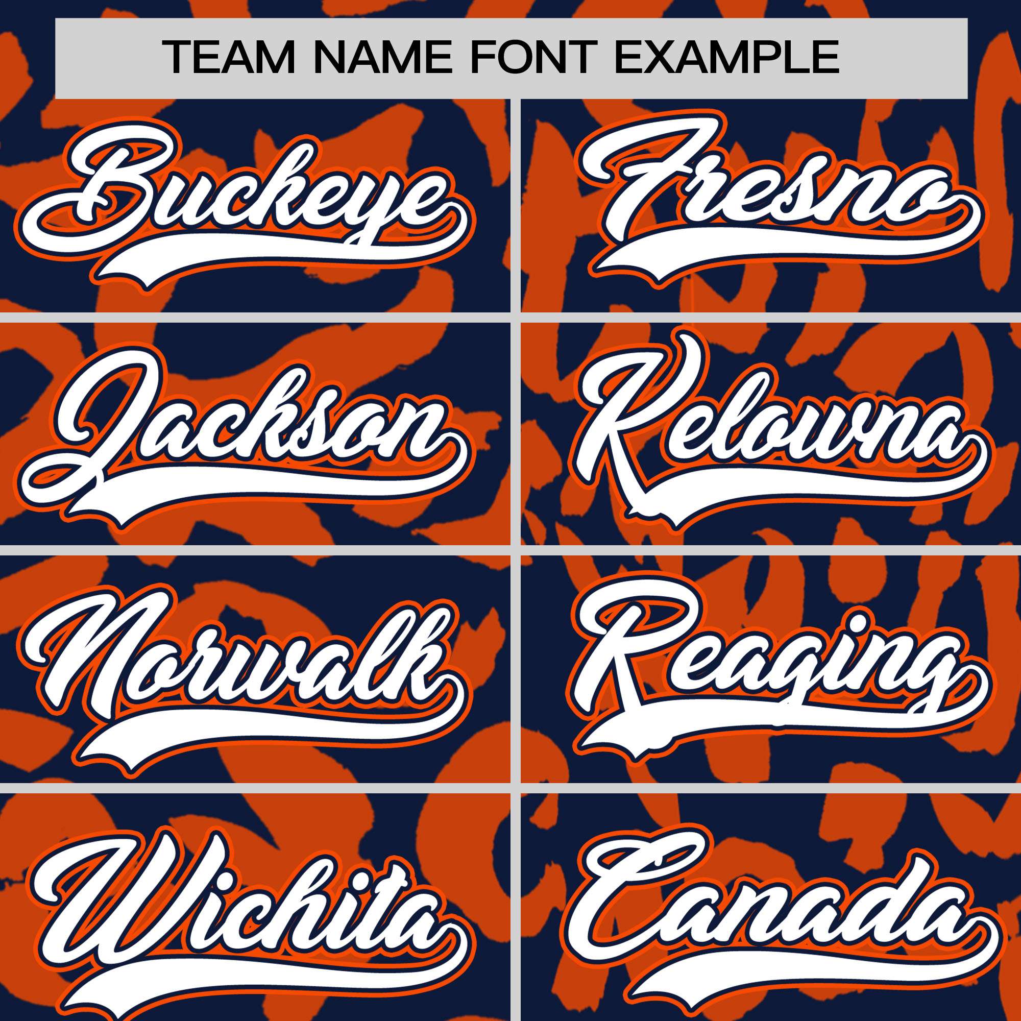 Custom Navy Orange Varsity Full-Snap Leopard Print Graffiti Pattern Letterman Baseball Jacket