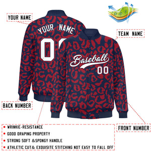 Custom Navy Red Varsity Full-Snap Leopard Print Graffiti Pattern Letterman Baseball Jacket