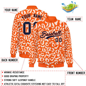 Custom Orange White Varsity Full-Snap Leopard Print Graffiti Pattern Letterman Baseball Jacket