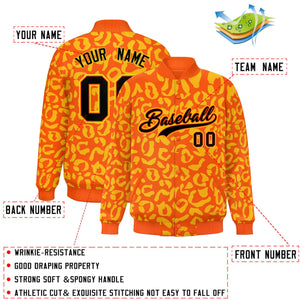 Custom Orange Gold Varsity Full-Snap Leopard Print Graffiti Pattern Letterman Baseball Jacket