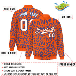 Custom Orange Royal Varsity Full-Snap Leopard Print Graffiti Pattern Letterman Baseball Jacket