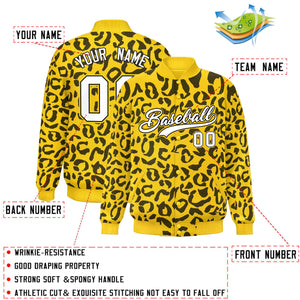 Custom Gold Black Varsity Full-Snap Leopard Print Graffiti Pattern Letterman Baseball Jacket