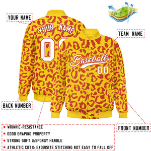 Custom Gold Red Varsity Full-Snap Leopard Print Graffiti Pattern Letterman Baseball Jacket