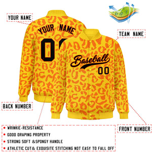 Custom Gold Orange Varsity Full-Snap Leopard Print Graffiti Pattern Letterman Baseball Jacket