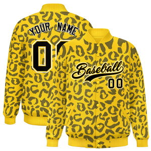 Custom Gold Black Varsity Full-Snap Leopard Print Graffiti Pattern Letterman Baseball Jacket