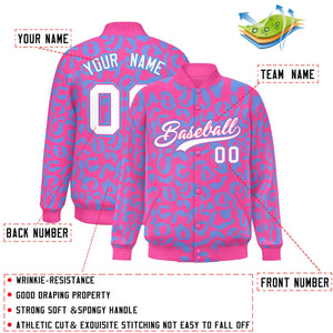 Custom Pink Powder Blue Varsity Full-Snap Leopard Print Graffiti Pattern Letterman Baseball Jacket