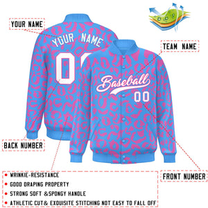 Custom Powder Blue Pink Varsity Full-Snap Leopard Print Graffiti Pattern Letterman Baseball Jacket