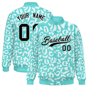 Custom Bright Green White Varsity Full-Snap Leopard Print Graffiti Pattern Letterman Baseball Jacket