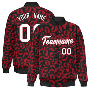 Custom Black Red Varsity Full-Snap Leopard Print Graffiti Pattern Letterman Baseball Jacket