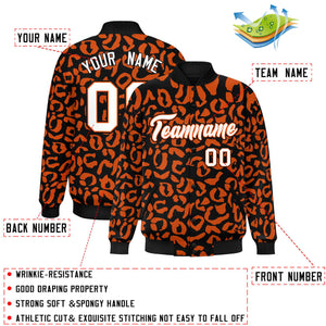 Custom Black Orange Varsity Full-Snap Leopard Print Graffiti Pattern Letterman Baseball Jacket