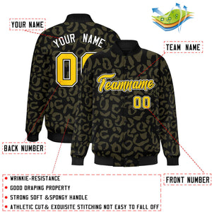 Custom Black Olive Varsity Full-Snap Leopard Print Graffiti Pattern Letterman Baseball Jacket