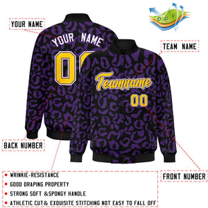 Custom Black Purple Varsity Full-Snap Leopard Print Graffiti Pattern Letterman Baseball Jacket