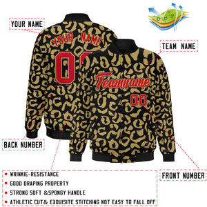 Custom Black Old Gold Varsity Full-Snap Leopard Print Graffiti Pattern Letterman Baseball Jacket