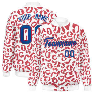 Custom White Red Varsity Full-Snap Leopard Print Graffiti Pattern Letterman Baseball Jacket