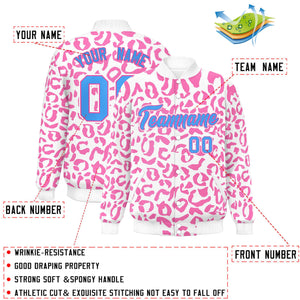 Custom White Pink Varsity Full-Snap Leopard Print Graffiti Pattern Letterman Baseball Jacket