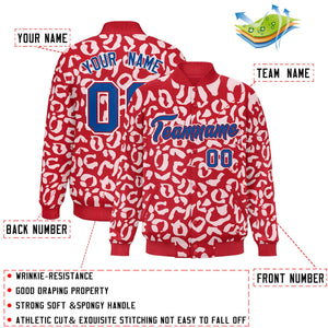 Custom Red White Varsity Full-Snap Leopard Print Graffiti Pattern Letterman Baseball Jacket