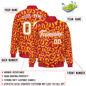 Custom Red Gold Varsity Full-Snap Leopard Print Graffiti Pattern Letterman Baseball Jacket