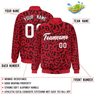 Custom Red Black Varsity Full-Snap Leopard Print Graffiti Pattern Letterman Baseball Jacket