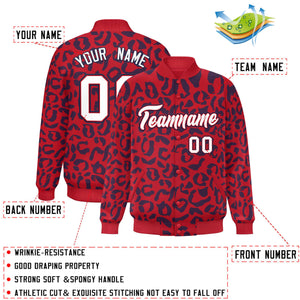 Custom Red Navy Varsity Full-Snap Leopard Print Graffiti Pattern Letterman Baseball Jacket