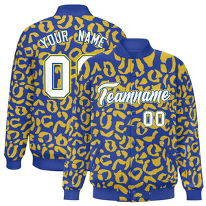 Custom Royal Gold Varsity Full-Snap Leopard Print Graffiti Pattern Letterman Baseball Jacket