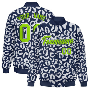 Custom Navy White Varsity Full-Snap Leopard Print Graffiti Pattern Letterman Baseball Jacket