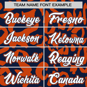 Custom Navy Orange Varsity Full-Snap Leopard Print Graffiti Pattern Letterman Baseball Jacket