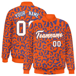 Custom Orange Royal Varsity Full-Snap Leopard Print Graffiti Pattern Letterman Baseball Jacket