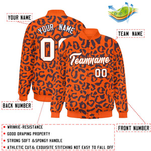 Custom Orange Navy Varsity Full-Snap Leopard Print Graffiti Pattern Letterman Baseball Jacket