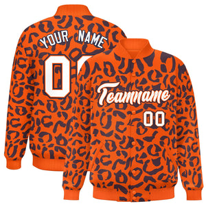 Custom Orange Navy Varsity Full-Snap Leopard Print Graffiti Pattern Letterman Baseball Jacket