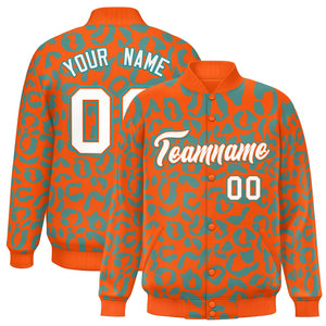 Custom Orange Aqua Varsity Full-Snap Leopard Print Graffiti Pattern Letterman Baseball Jacket