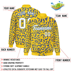 Custom Gold Royal Varsity Full-Snap Leopard Print Graffiti Pattern Letterman Baseball Jacket