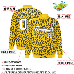 Custom Gold Navy Varsity Full-Snap Leopard Print Graffiti Pattern Letterman Baseball Jacket