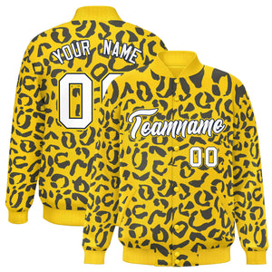 Custom Gold Navy Varsity Full-Snap Leopard Print Graffiti Pattern Letterman Baseball Jacket