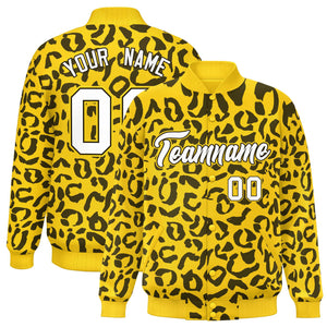 Custom Gold Black Varsity Full-Snap Leopard Print Graffiti Pattern Letterman Baseball Jacket